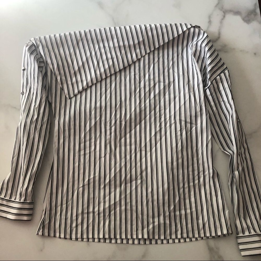 Bar 3 Off the Shoulder Fold Over Striped Blouse - Picture 2 of 7